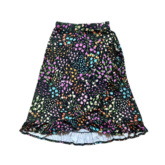 Robert Louis Floral Midi Skirt M Black Multi-color Garden Whimsical Feminine