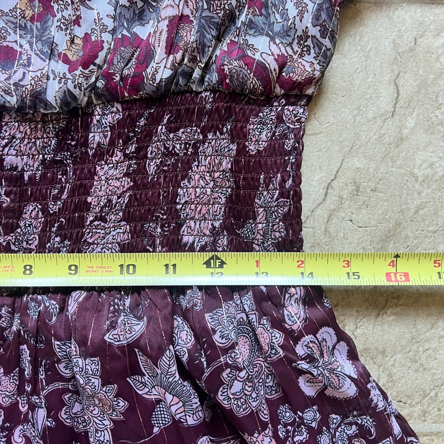 Sweet Magna Womens Maxi Dress Burgundy Purple Paisley Mixed Pattern Smocked