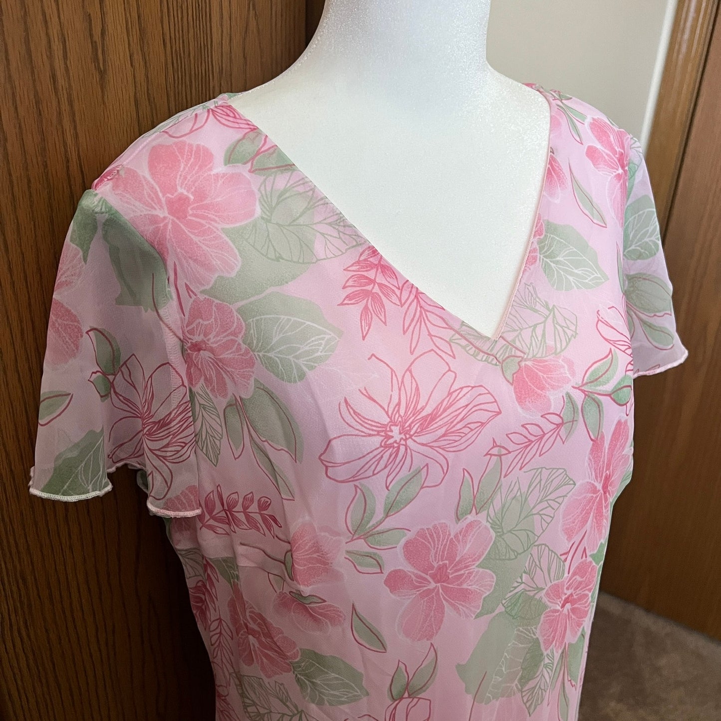 Vtg 90s Fashion Bug Midi Dress 16W Pink Floral Ruffled Feminine Romantic Soft Girl