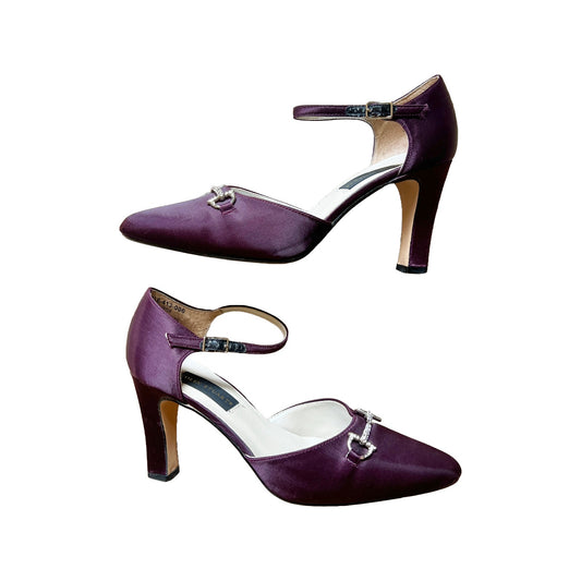 Vtg Y2K Colin Stuart Satin Heels 7.5 Purple Iridescent Formal Wedding Party Glam