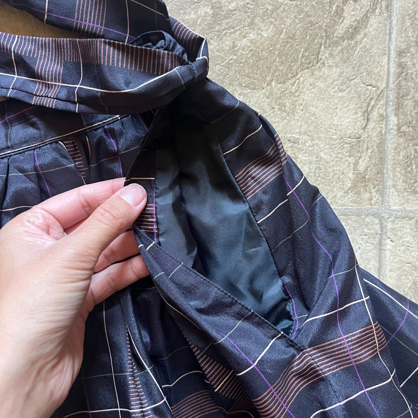 Vintage 90s Breckenridge Womens Plaid Midi Skirt Black Brown Pleated Tie Dark Academia
