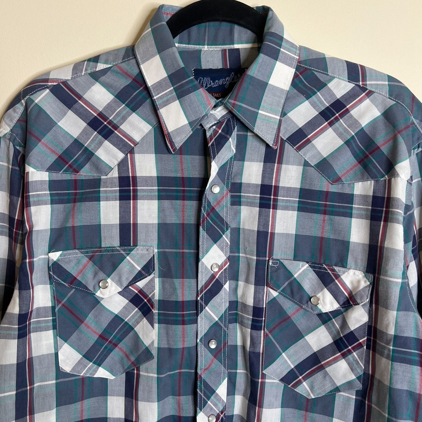 Vtg 90s Wrangler Button-down Shirt XL Plaid Pearl Snap Buttons Western Classic