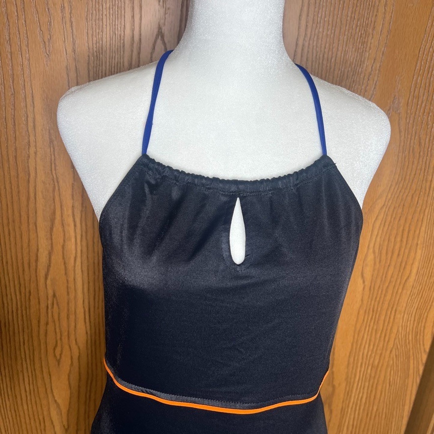 Vtg Y2K Hot Kiss Halter Dress M Black Neon Trim Sporty Athletic Rave Clubbing
