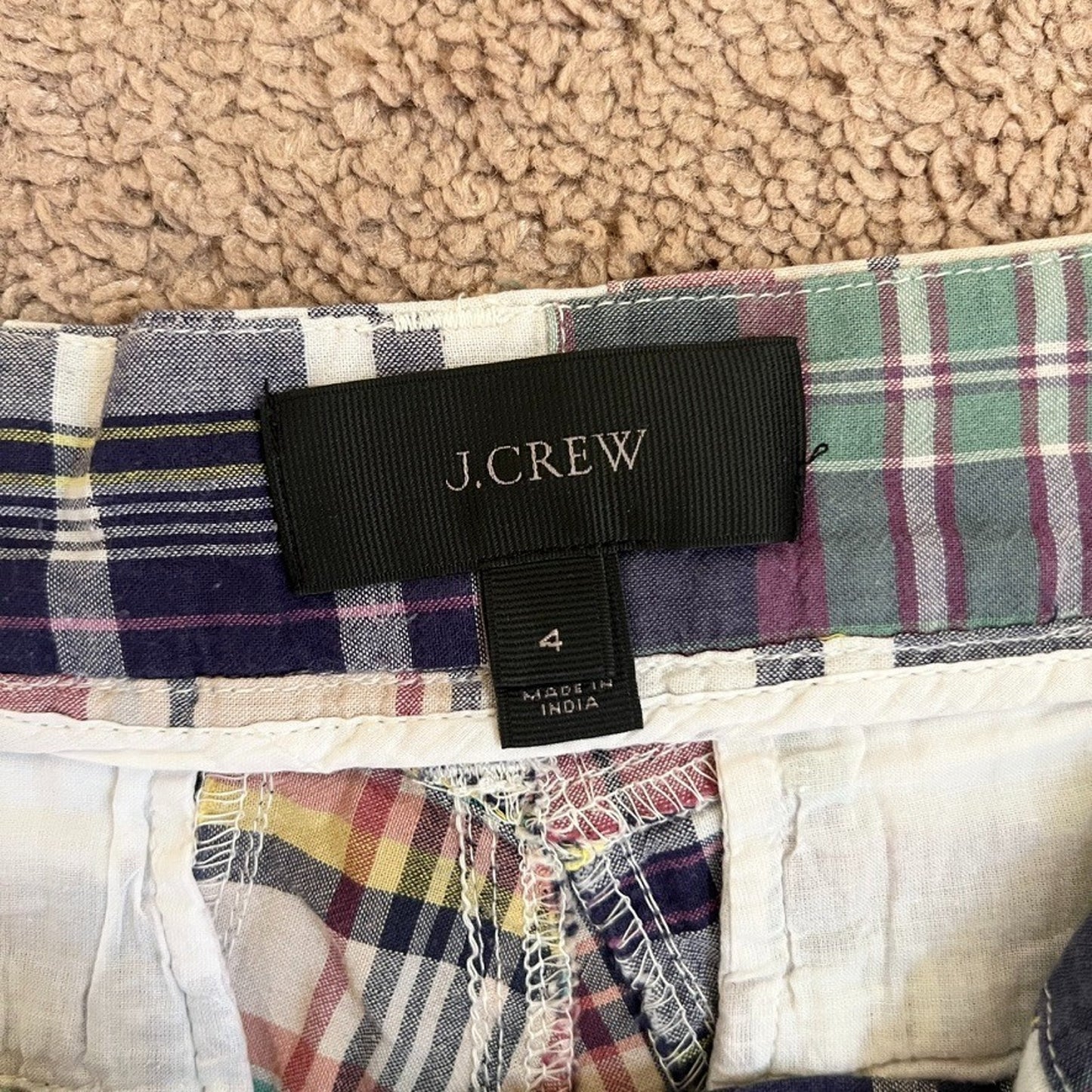 J. Crew Madras Plaid Shorts 4 Multi-color Patchwork Preppy Twee Rustic Summer