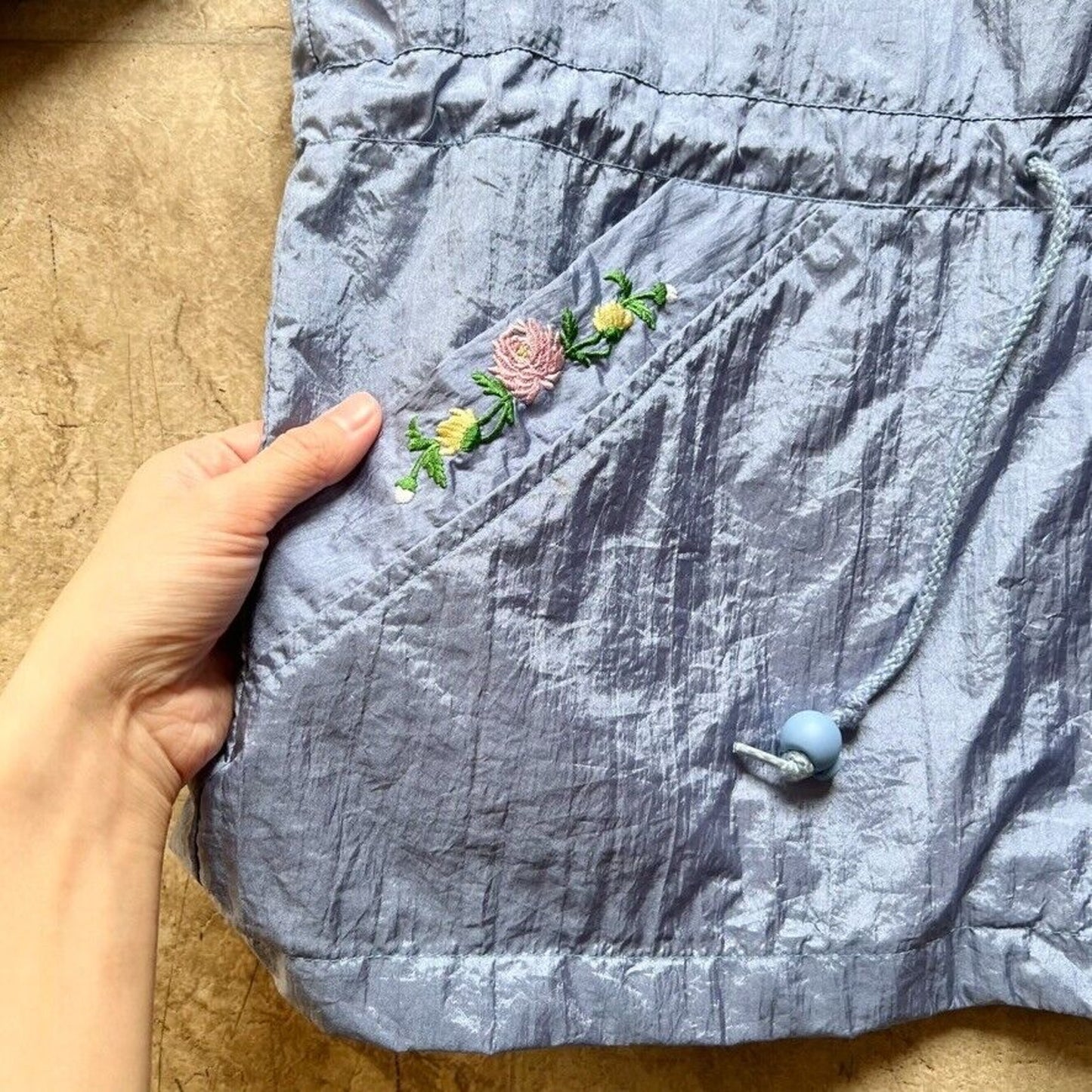 Vintage 80s Blair Womens Windbreaker L Blue Embroidered Flowers Cottage Retro