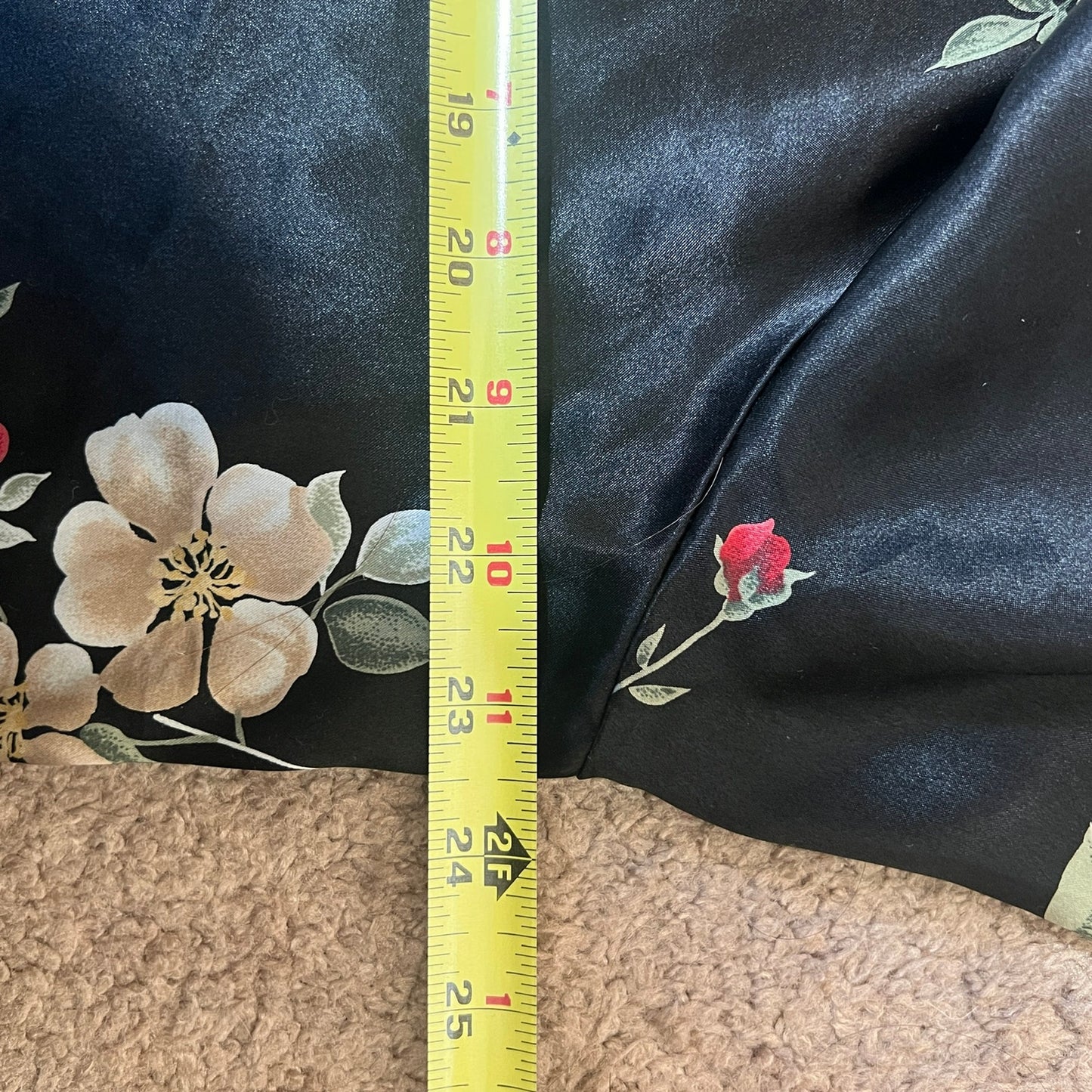 Vtg 90s Adonna Satin Pajama Shirt M Black Red Floral Lace Holiday Feminine Romantic