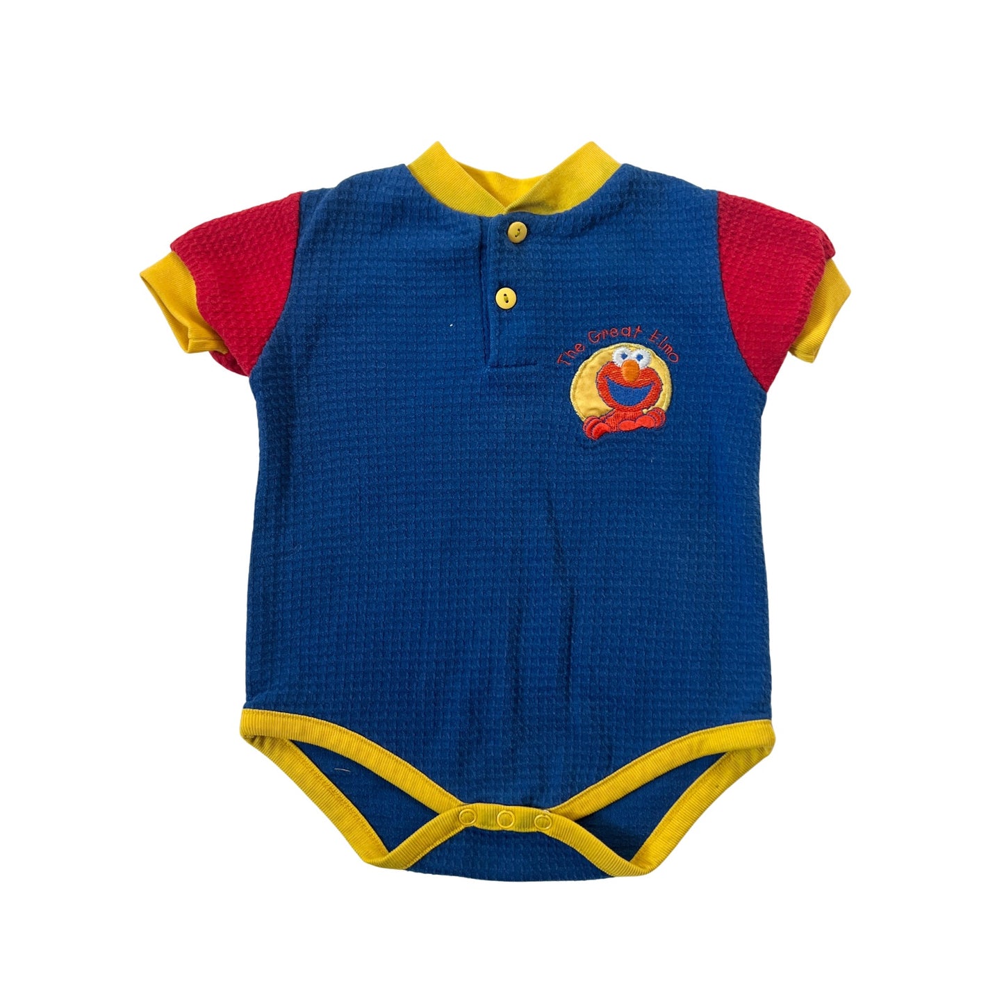 Vtg Y2K Sesame Street Elmo Romper 18 Months Waffle Knit Multi-color Nostalgic