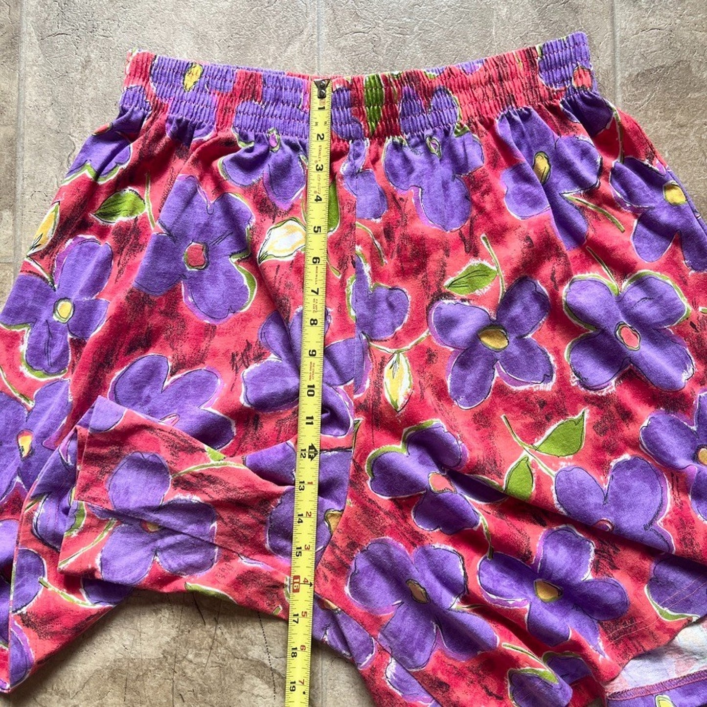 Vtg 80s YS Sport Floral Shorts 2X Multi-color Elastic Whimsical Vibrant Artsy