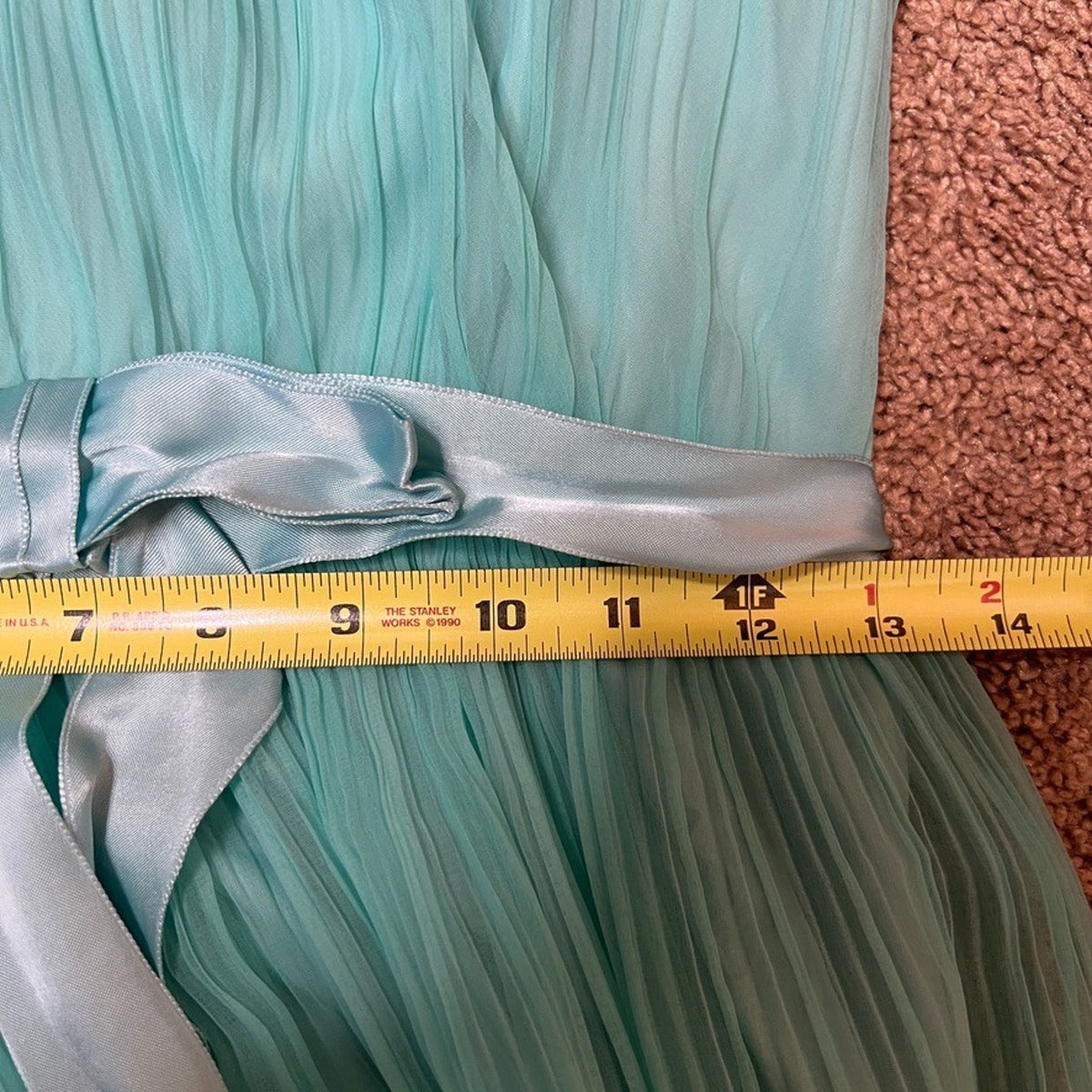 Vtg 60s Miss Eliette Maxi Gown 10 Seafoam Pleated Formal Bridesmaid Goddess Prom