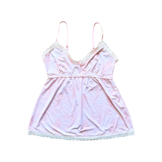 Marilyn Monroe Womens Babydoll Lingerie Tank Top Size XL Pink Plaid Lace Trim Bow Ribbon Sheer Y2K Coquette Soft Girl