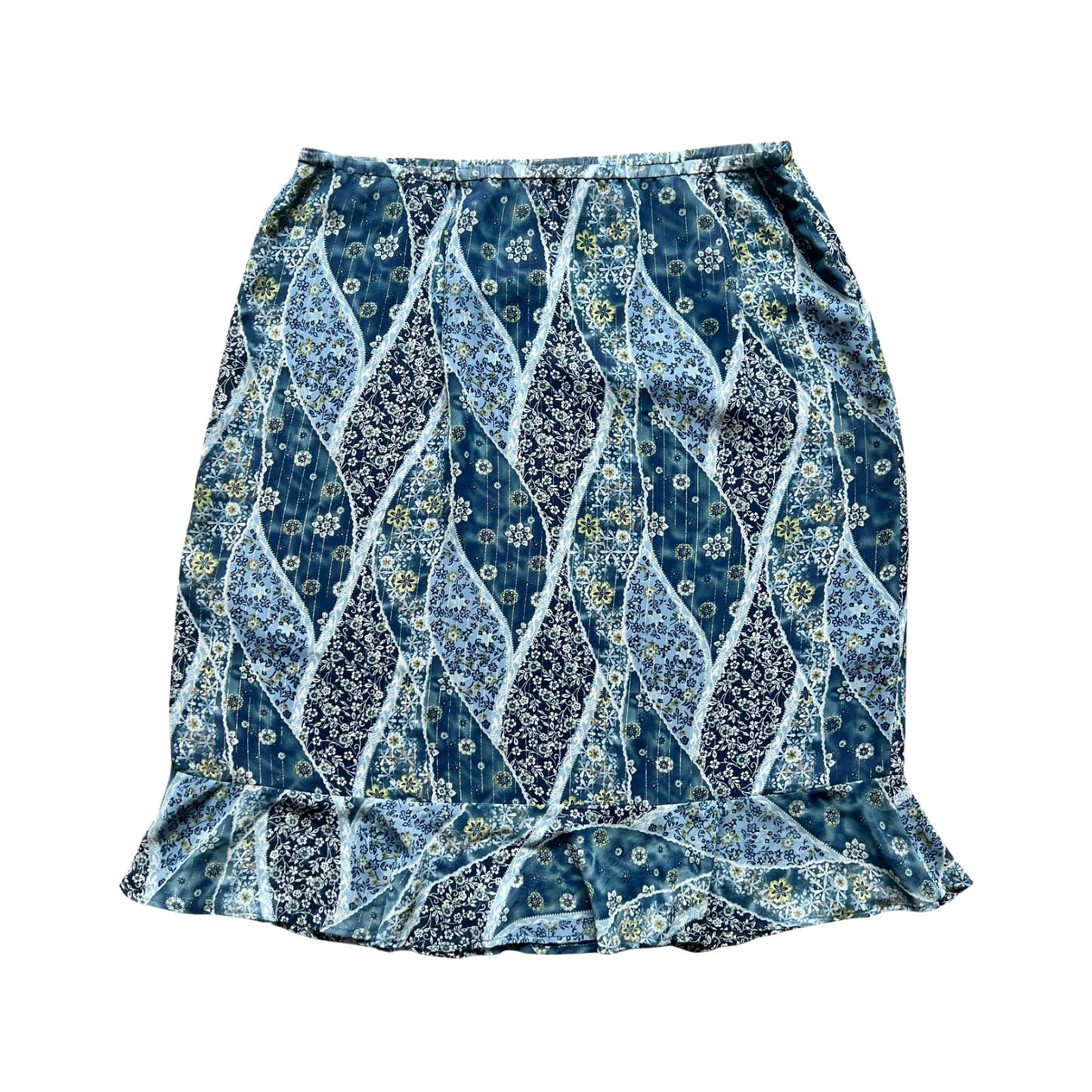 Vintage Y2K Midi Skirt 24W Blue Floral Whimsigoth Fairy Whimsical Ethereal Boho