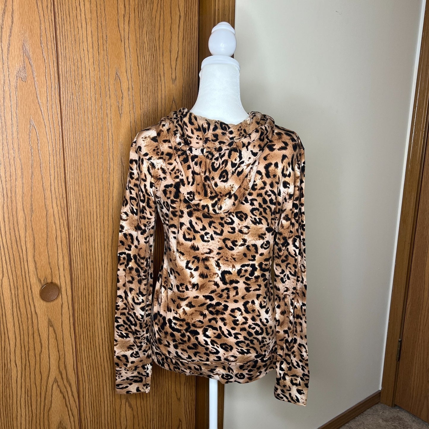 Womens Leopard Print Jacket Full Zip Hooded Light-weight Y2K Baddie McBling Punk