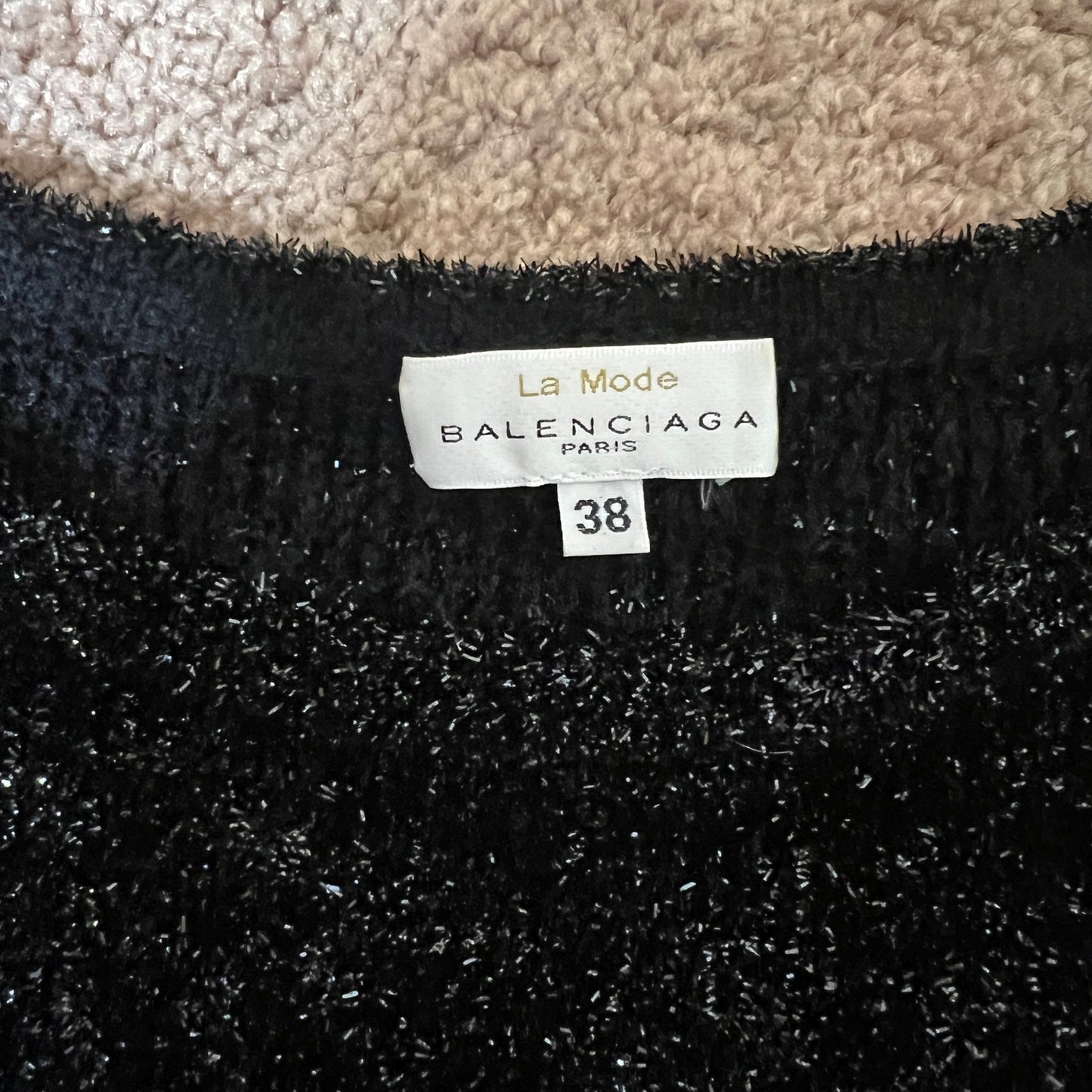 Vintage 90s Balenciaga La Mode Glittery Top Size 38 Black Cropped Shimmery NYE Holiday Party Special Occasion Luxury Glam
