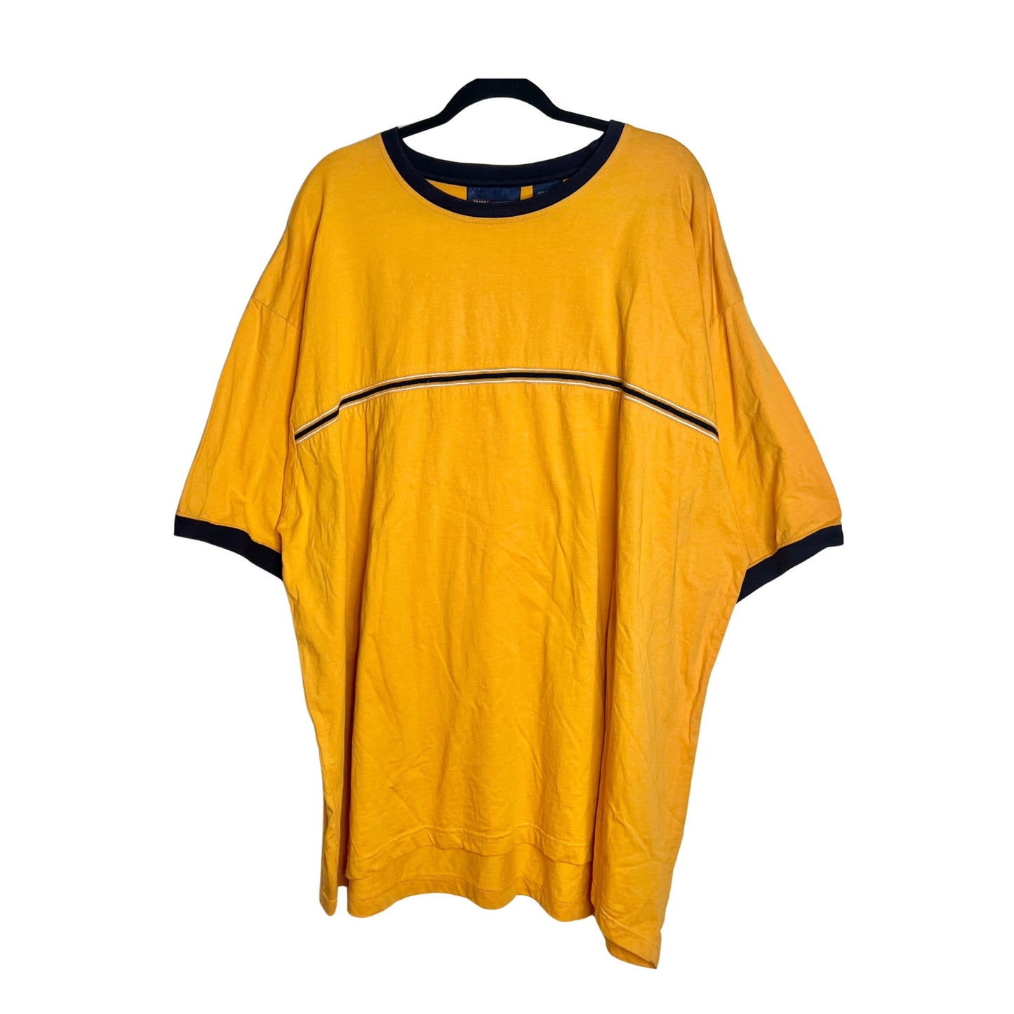 Vtg Y2K Faded Glory Mens Ringer T-Shirt 3XL Yellow Baggy Skater Sporty Grunge