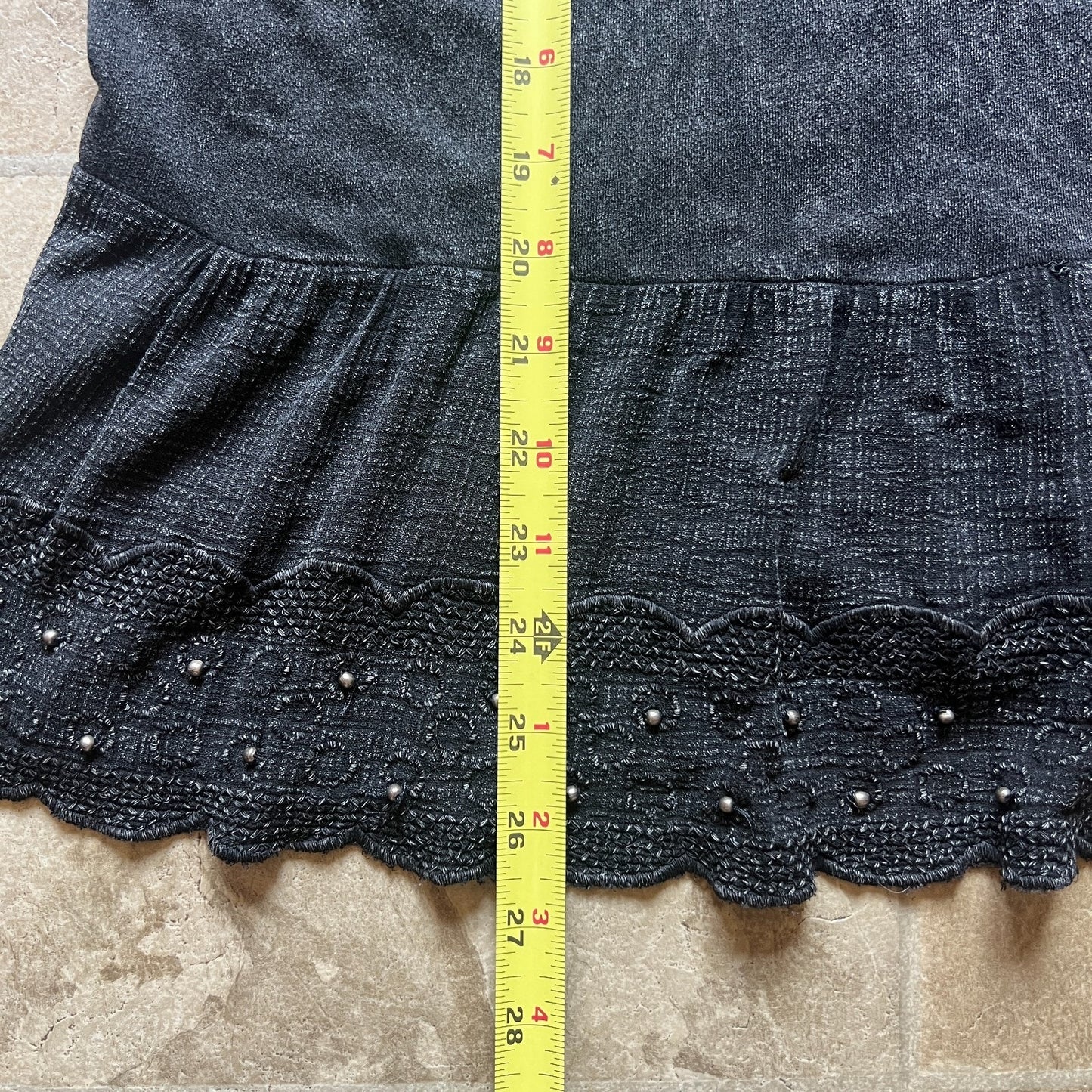 Lucky Brand Womens Beaded Embroidered Tank Top Size XS Black Tassle Tie Front