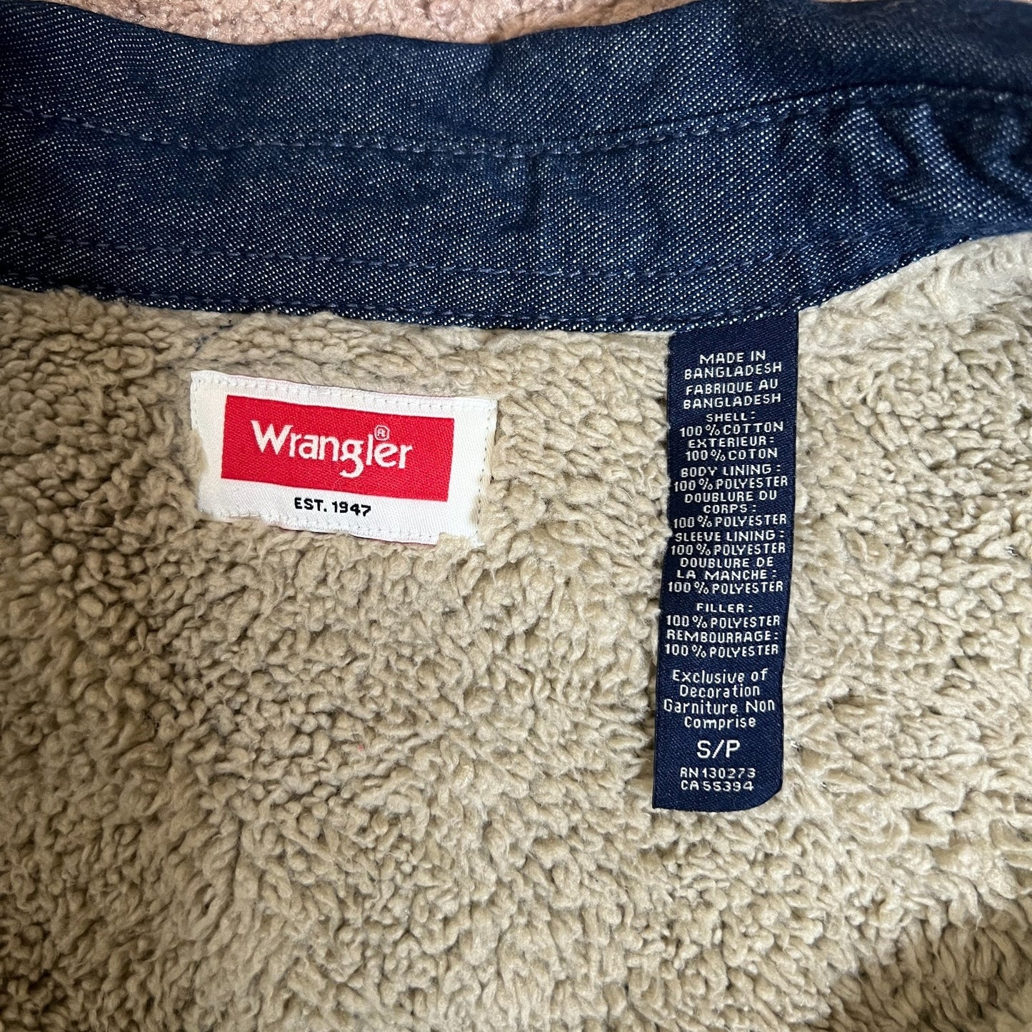 Wrangler Mens Sherpa Lined Denim Jacket S Classic Workwear Outdoor Cabincore