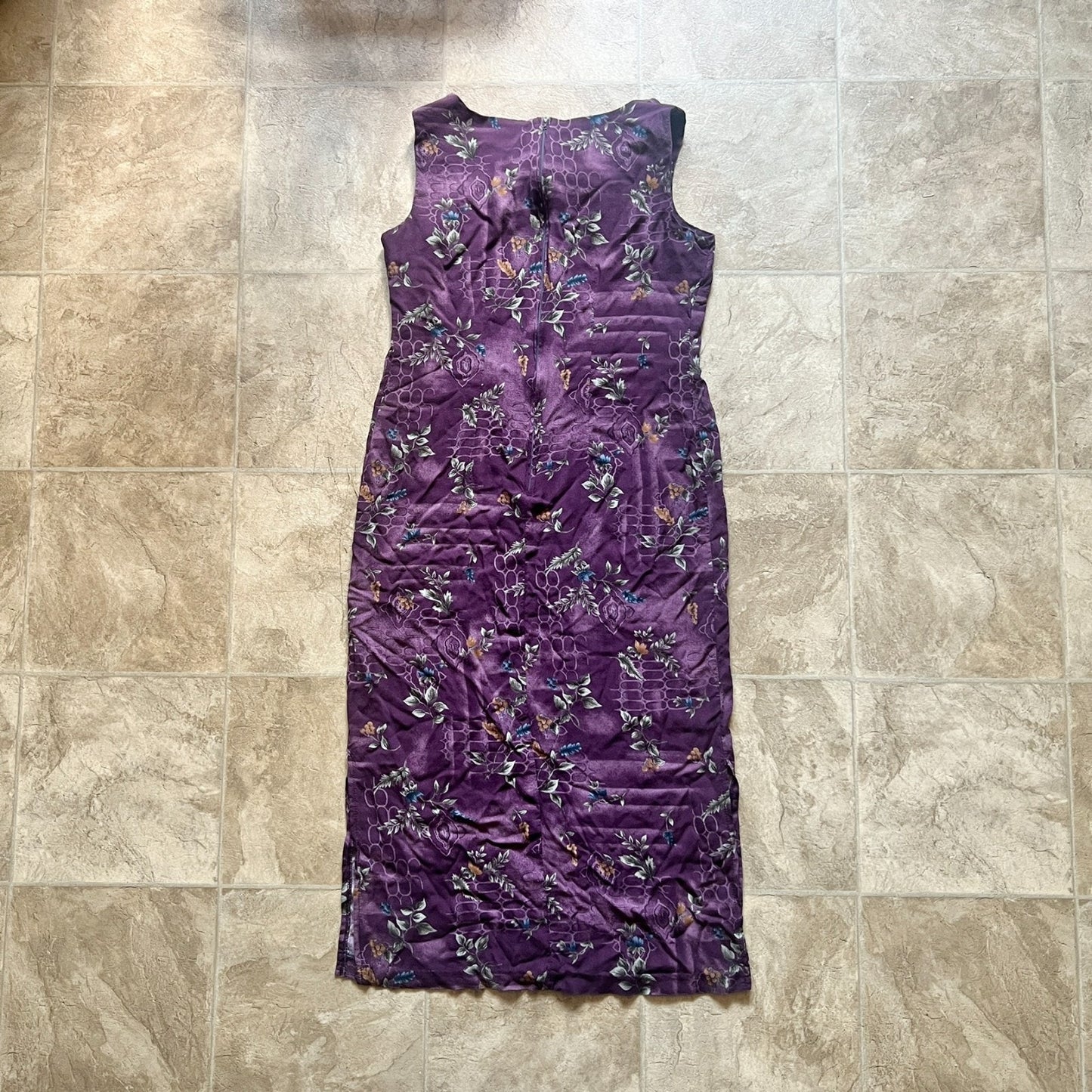 Vintage 90s Womens Midi Dress Purple Floral Sleeveless