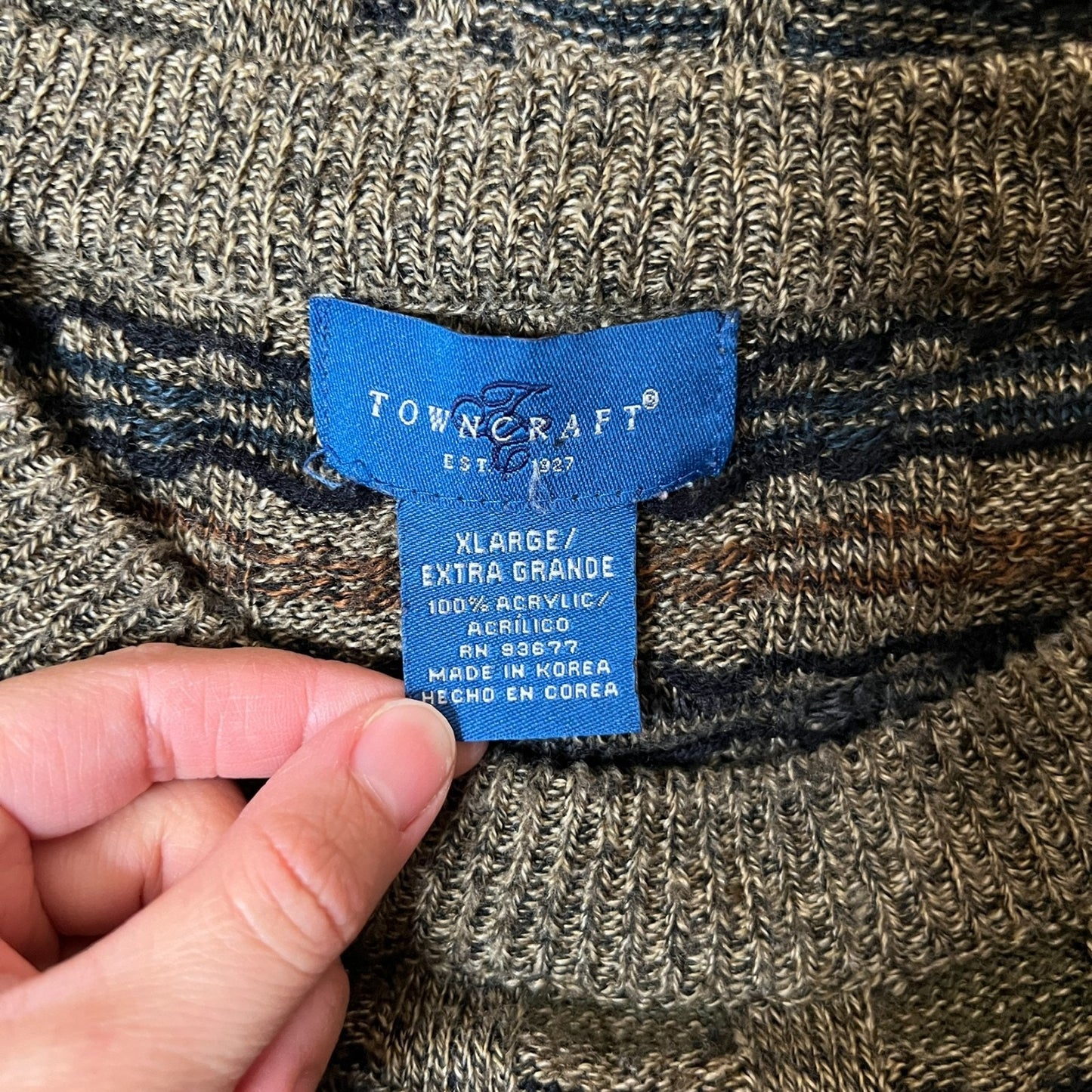 Vtg 90s Towncraft Sweater XL Basket Weave Grunge Grandpacore Classic Minimalist