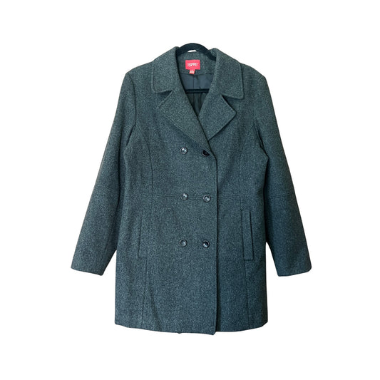 Esprit Womens Double Breasted Wool Pea Coat Size L Gray Classic Preppy