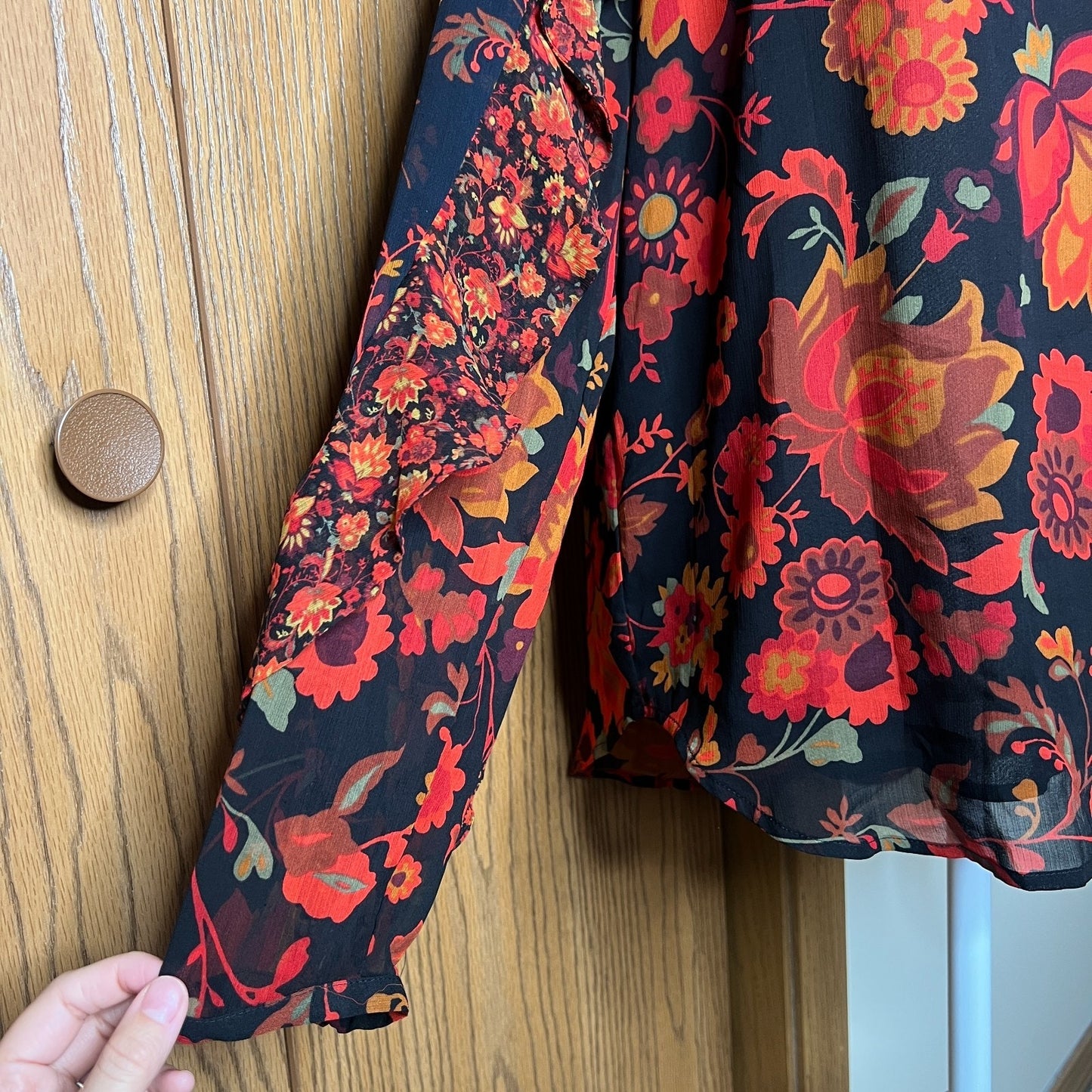 Loft Floral Ruffled Blouse M Black Multi-color Boho Whimsigoth Romantic Hippie