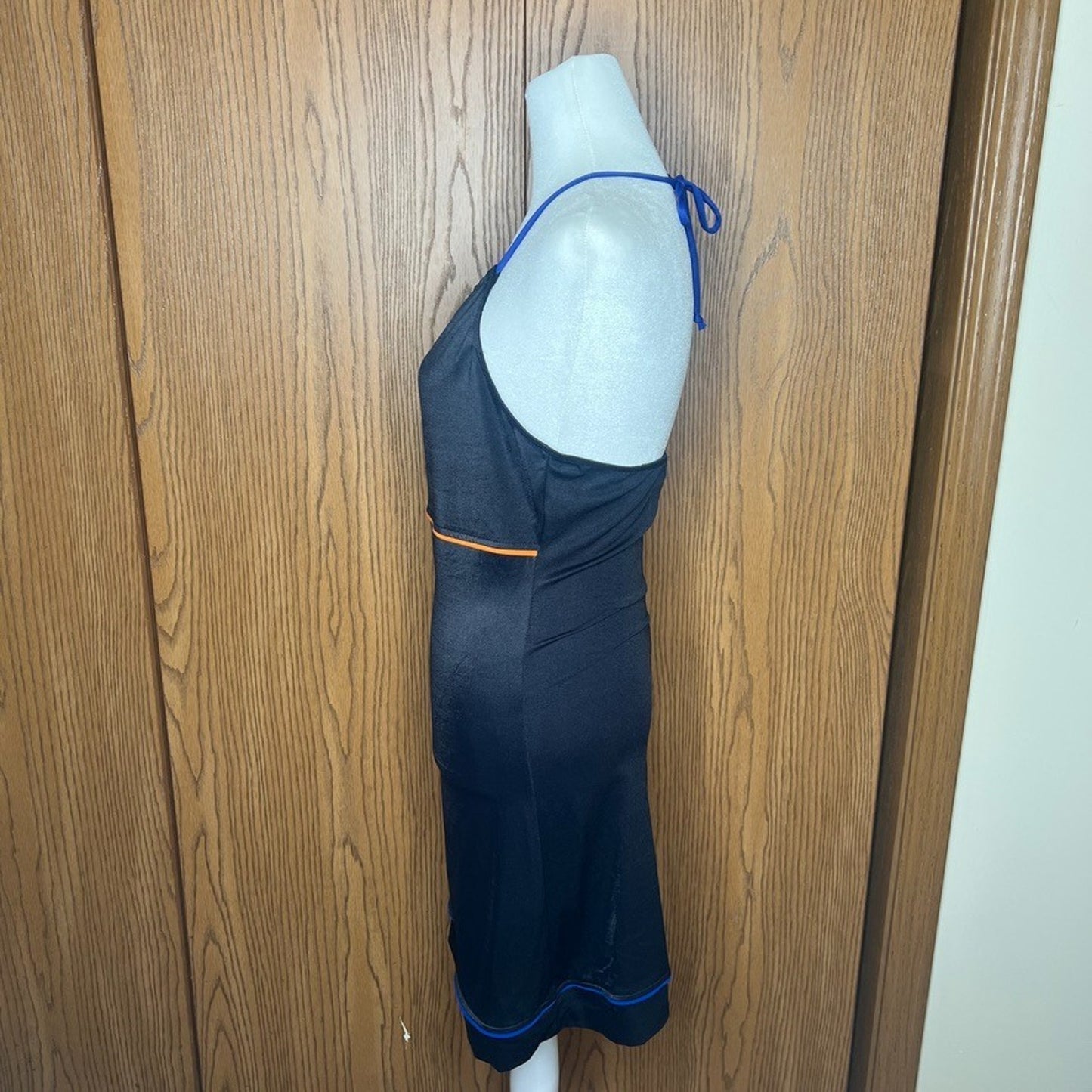 Vtg Y2K Hot Kiss Halter Dress M Black Neon Trim Sporty Athletic Rave Clubbing