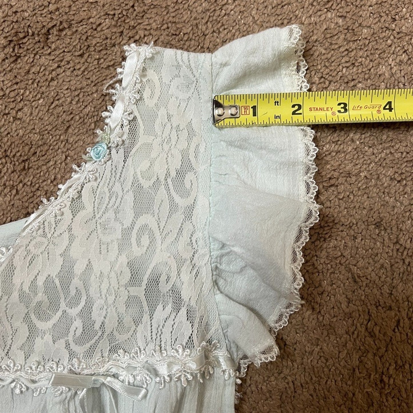 Vtg 90s Moon Dance Nightgown L Blue Rosettes Lace Sheer Coquette Fairy Dainty