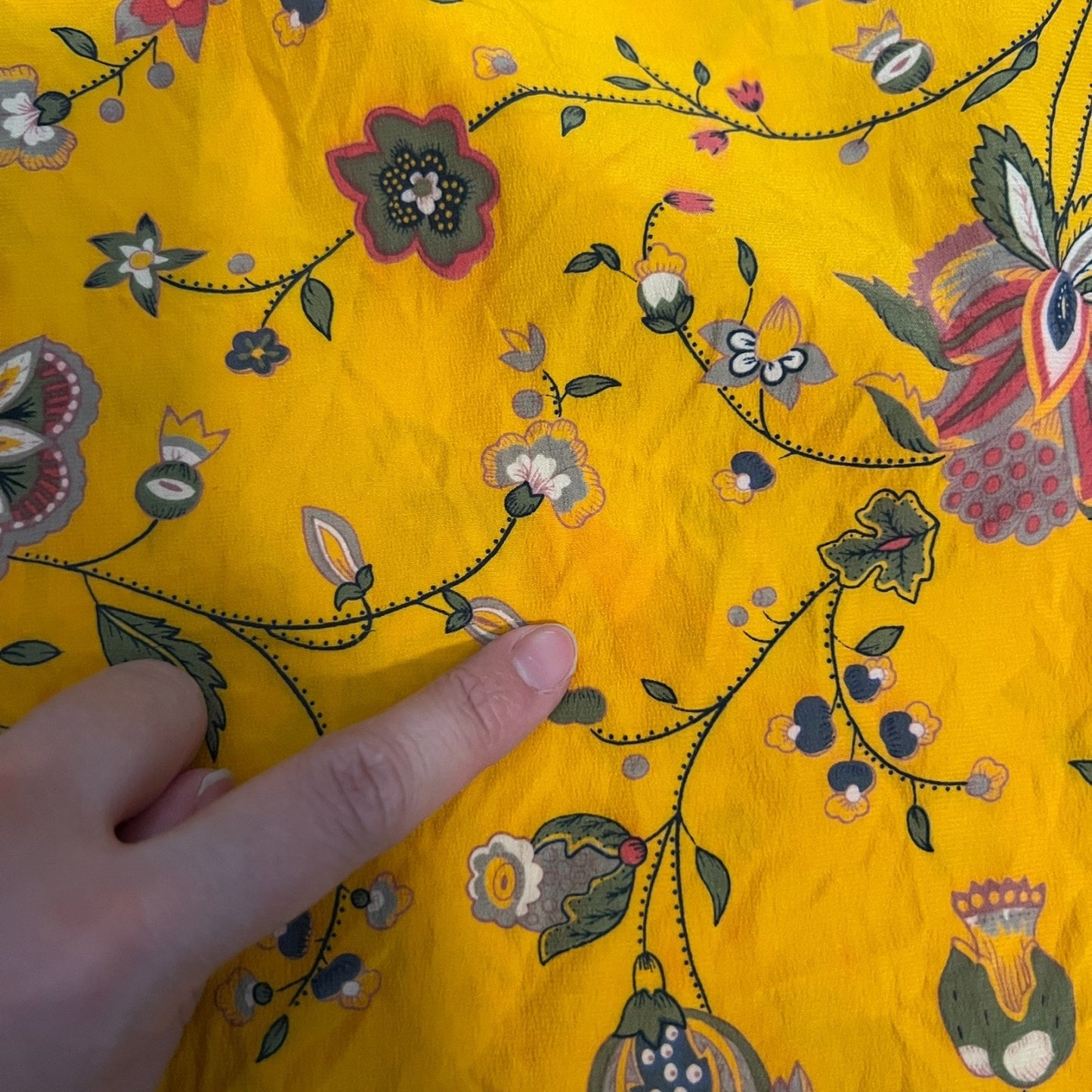 Vtg Liz Claiborne 100% Silk Blouse Mustard Yellow Paisley Floral Boho Maximalist