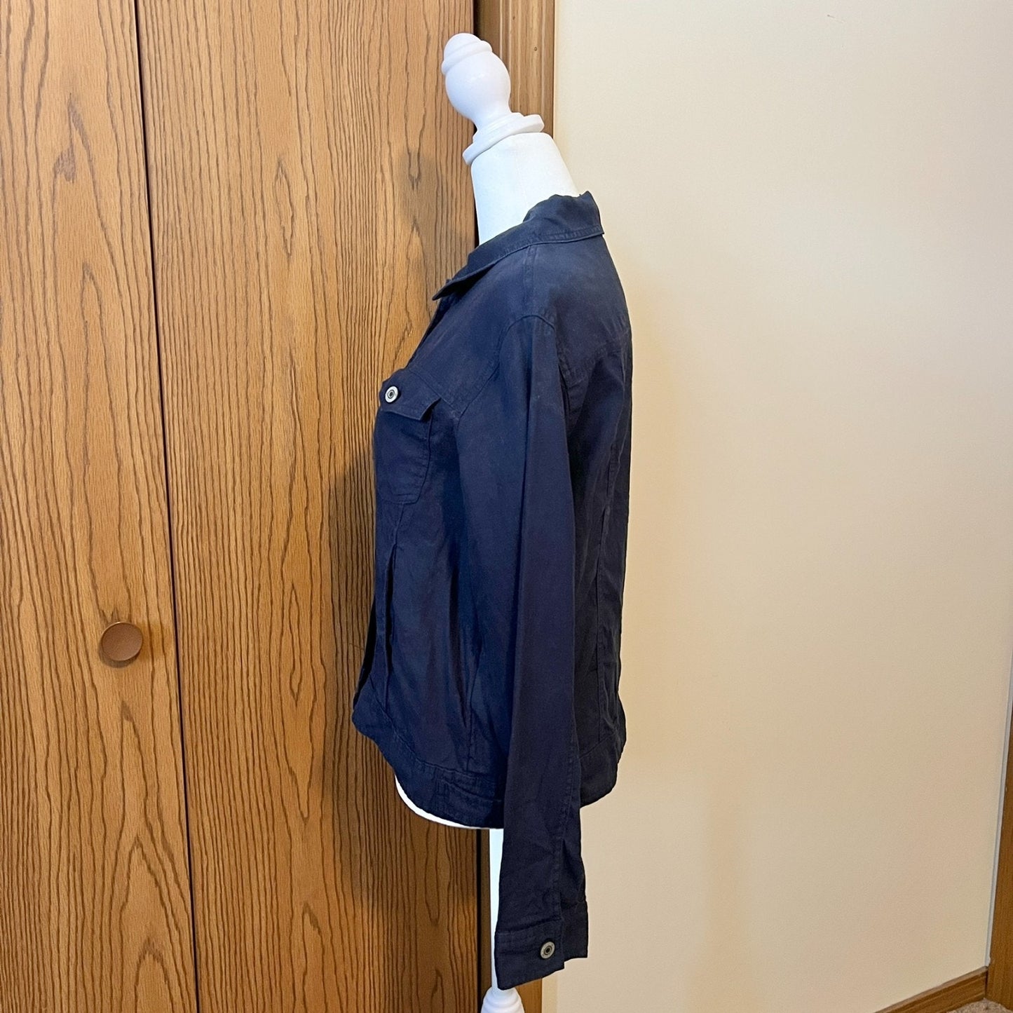 Jones NY 100% Linen Button-down M European Grown Flax Navy Minimalist Classic