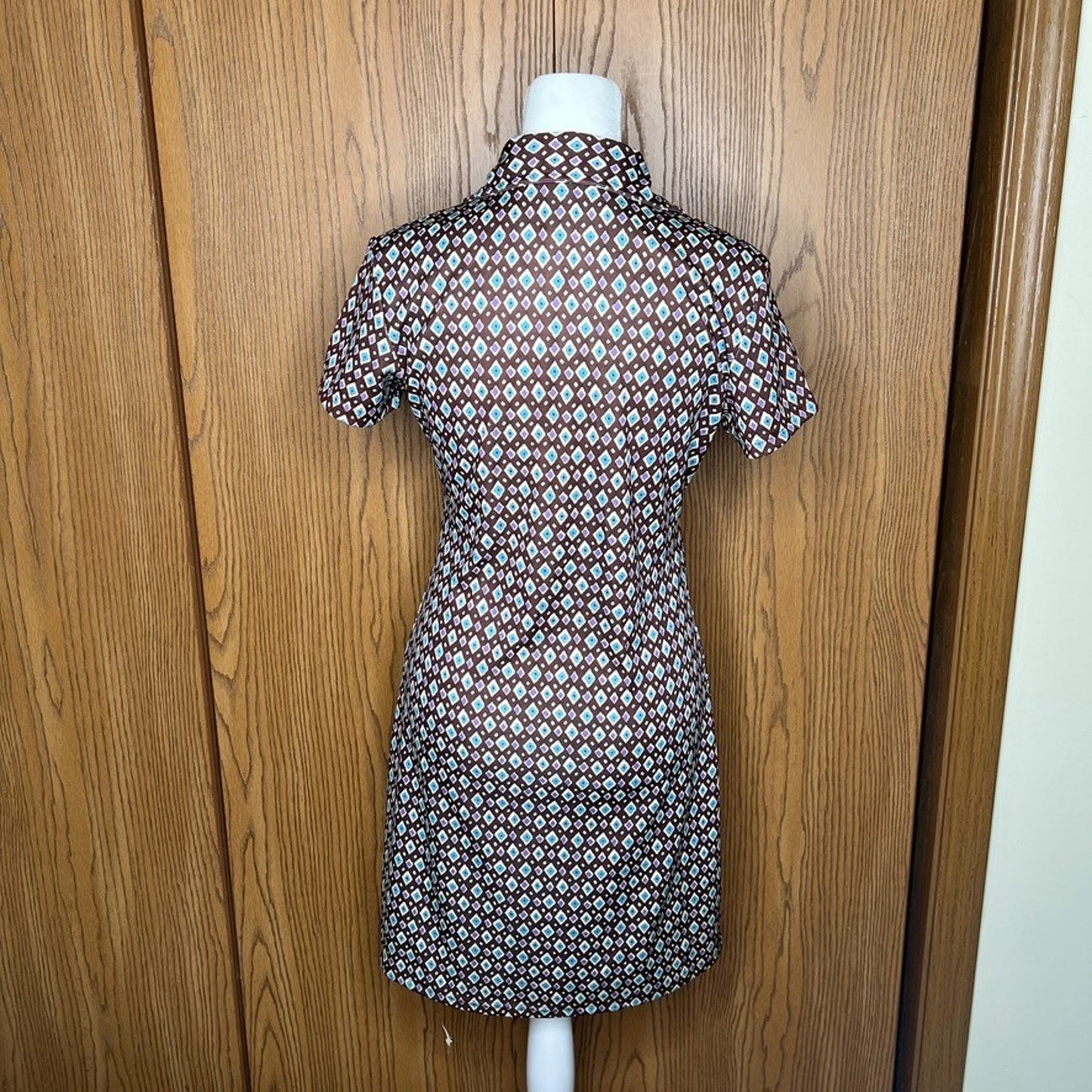 Vintage 90s Express Tricot Collared Polo Dress S Brown Groovy Mod Sporty Preppy