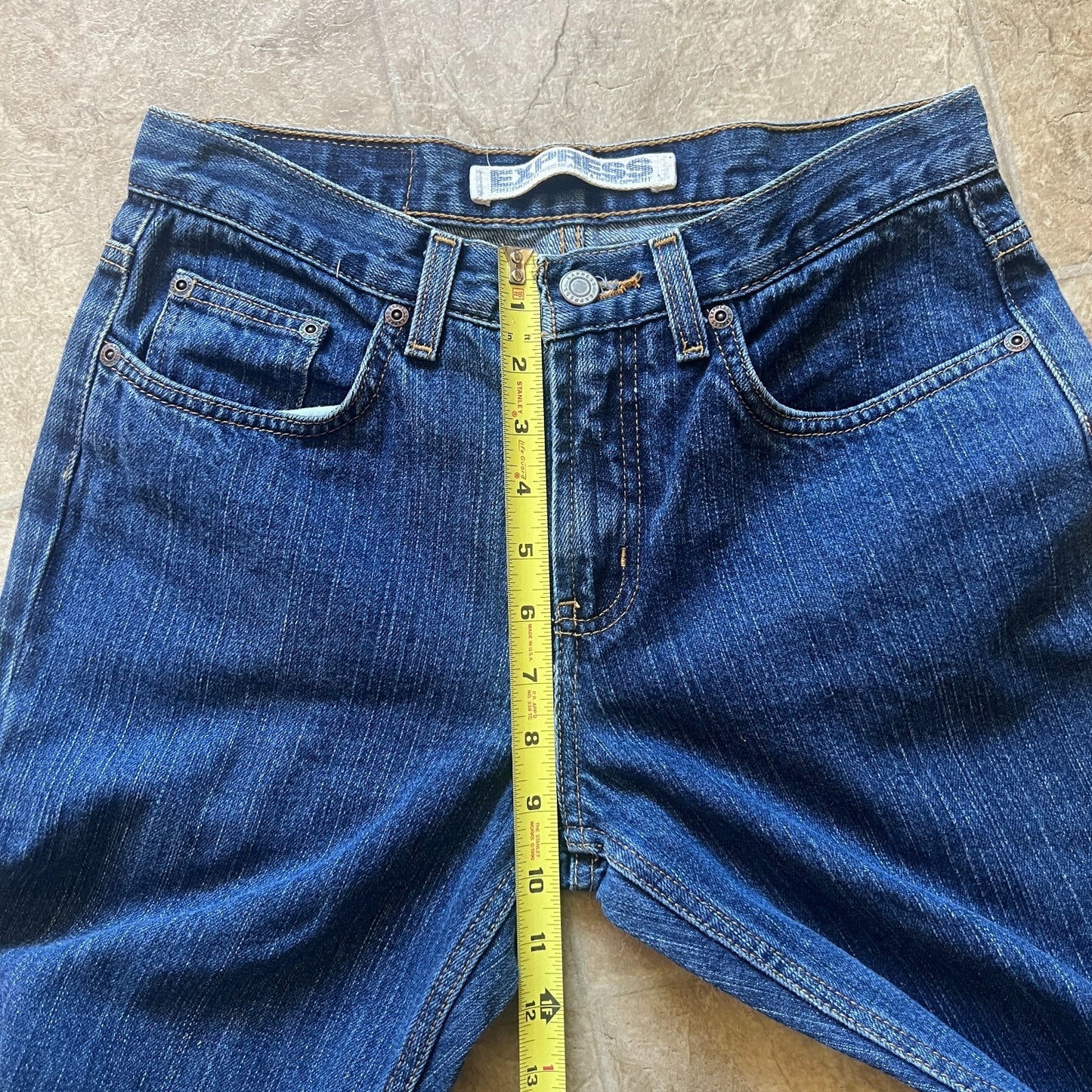 Vintage 90s Express Womens Low Rise Flare Jeans Size 5/6 Dark Wash Boho Festival