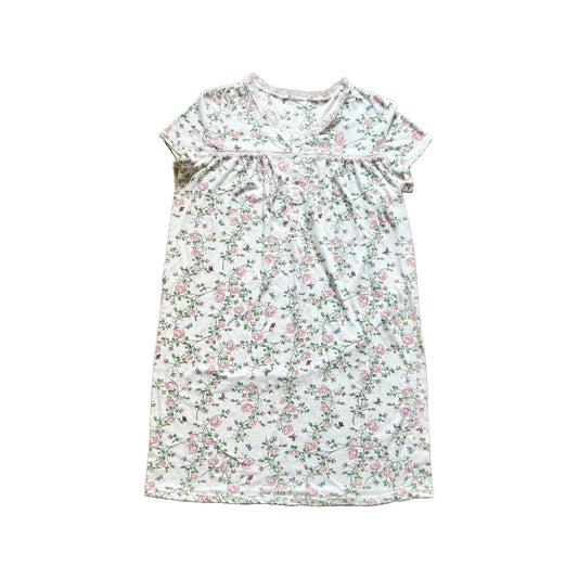 Vintage Womens Nightgown Dress Size S Cream Pink Floral Butterfly Print