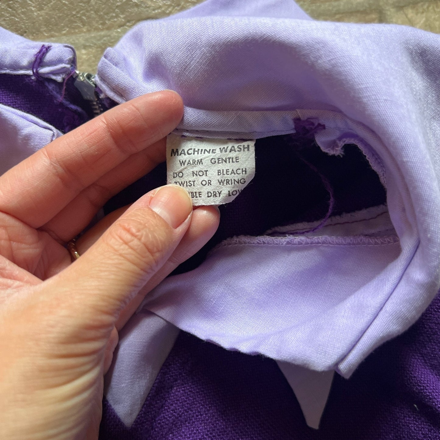 Vintage 70s Girls Purple Plaid Swing Dress Knit Pointed Collar Mod Preppy Academia