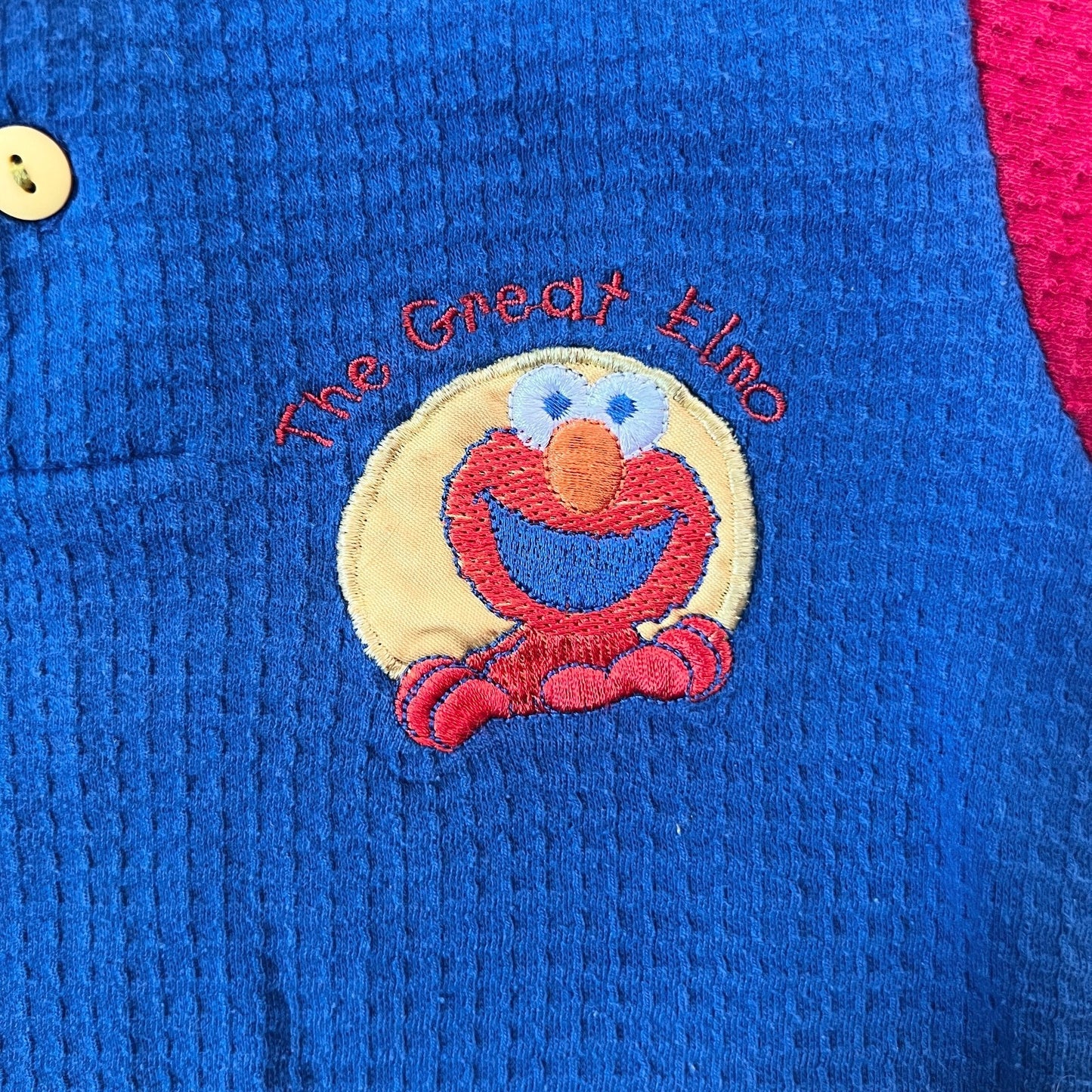Vtg Y2K Sesame Street Elmo Romper 18 Months Waffle Knit Multi-color Nostalgic