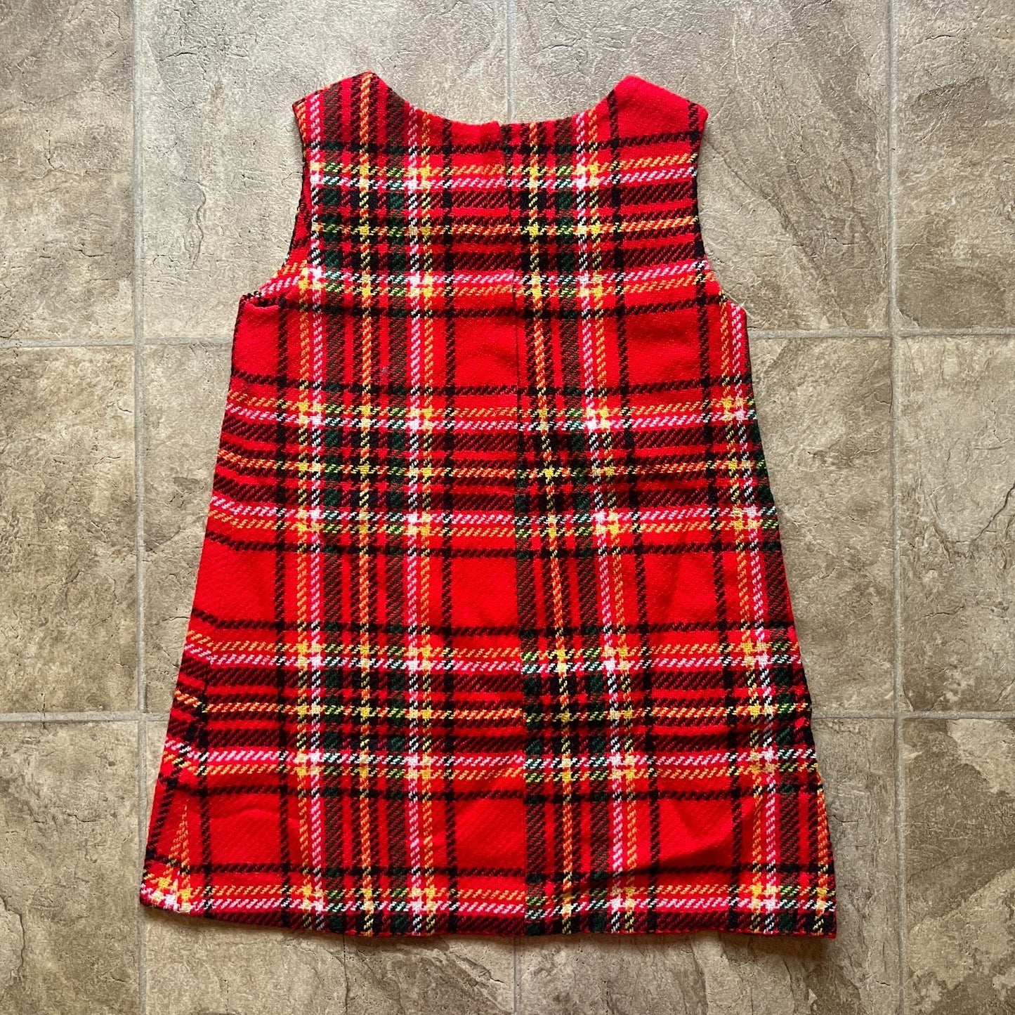 Vtg 60s Girls Red Tartan Plaid Jumper Dress Mod Preppy Academia Classic Holiday