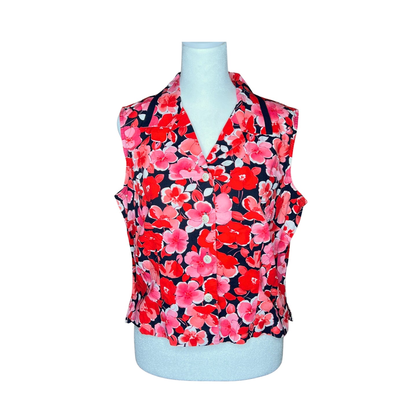 Vtg Y2K Scarlett Floral Sleeveless Top 12P Resort Vacation Mod Artsy Statement