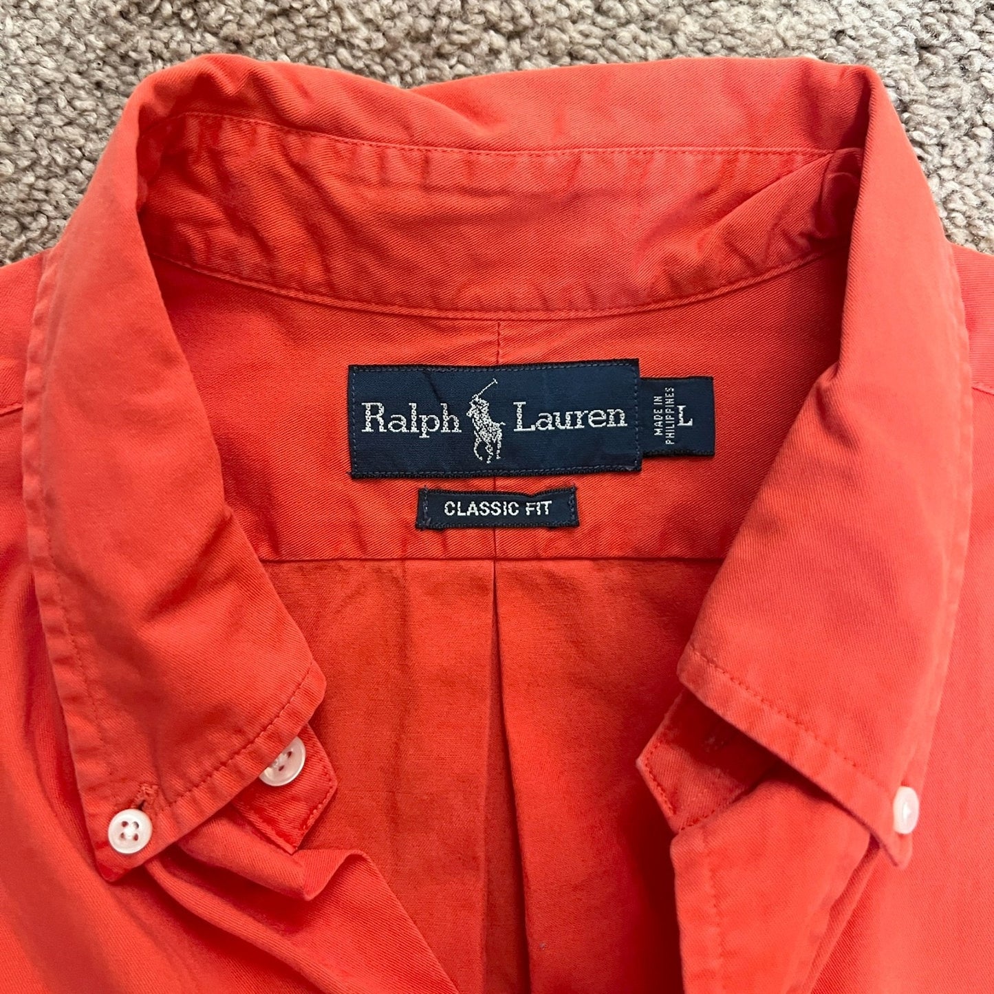 Vtg 90s Ralph Lauren Button-down L Red Orange Blue Pony Classic Preppy Statement