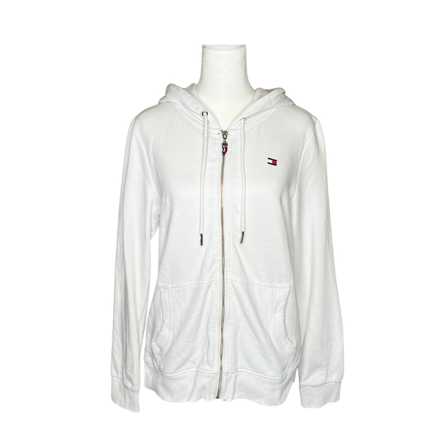 Tommy Hilfiger Full Zip Jacket S White Hooded Embroidered Logo Classic Preppy