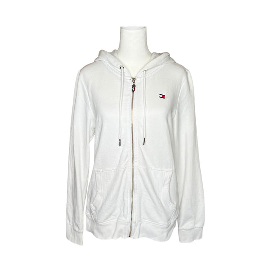 Tommy Hilfiger Full Zip Jacket S White Hooded Embroidered Logo Classic Preppy