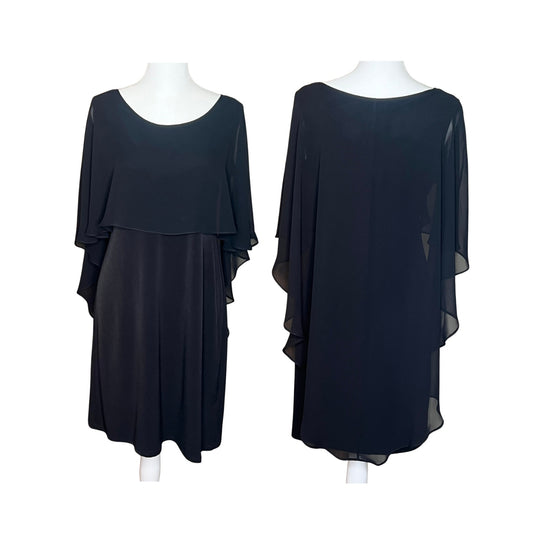 Glamour Womens Black Capelet Dress Size 4P Sheer Overlay Formal Wedding Cocktail Evening Goth