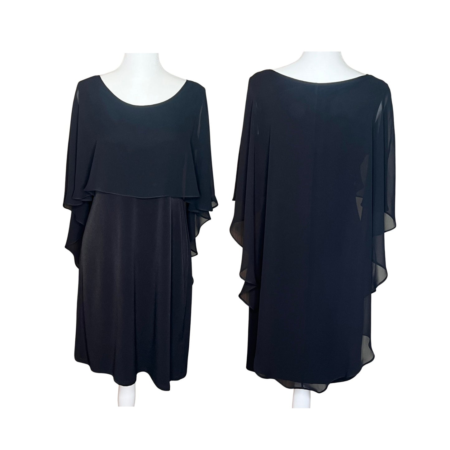 Glamour Womens Black Capelet Dress Size 4P Sheer Overlay Holiday Formal Wedding Cocktail Evening Goth