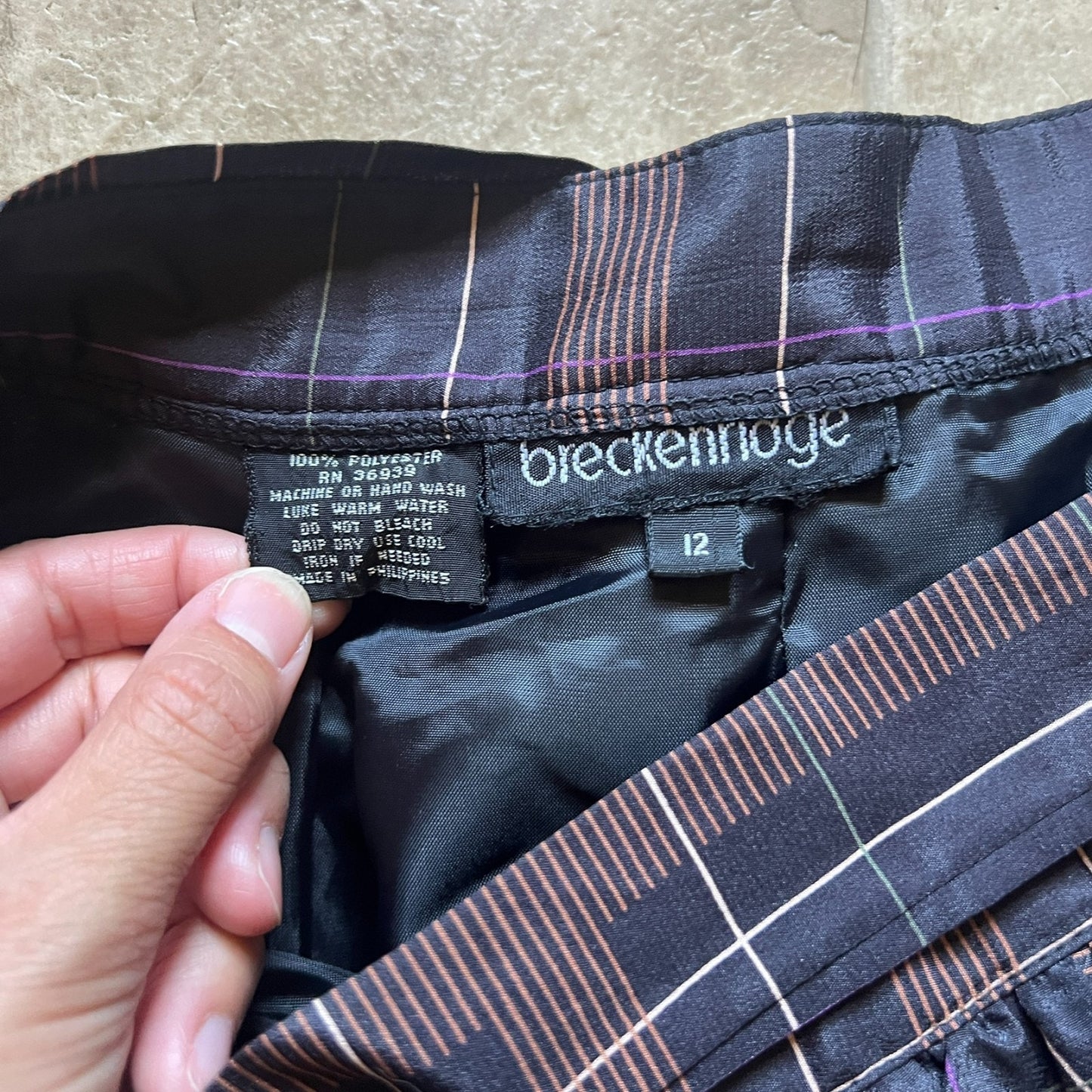 Vintage 90s Breckenridge Womens Plaid Midi Skirt Black Brown Pleated Tie Dark Academia
