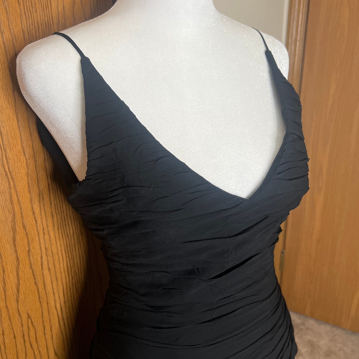 Vtg 80s Kate Unger Dress Size 4 Black 100% Silk Ruffled Formal NYE Party Cocktail