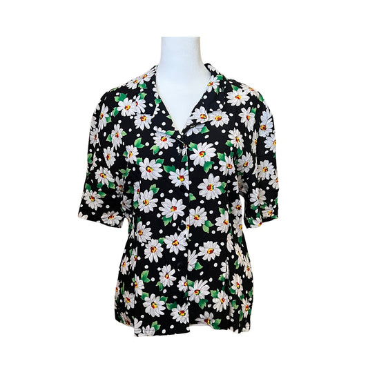 Vtg 90s Susan Bristol Floral Shirt Size Polka Dot Cottagecore Whimsical Teacher Boho