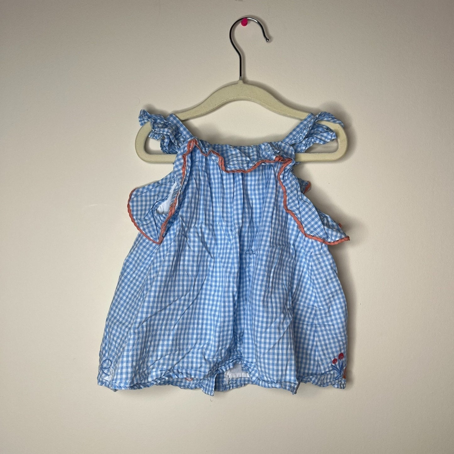 Joie Girls Dress 3T Blue Gingham Embroidered Strawberry Cottage Spring Dainty