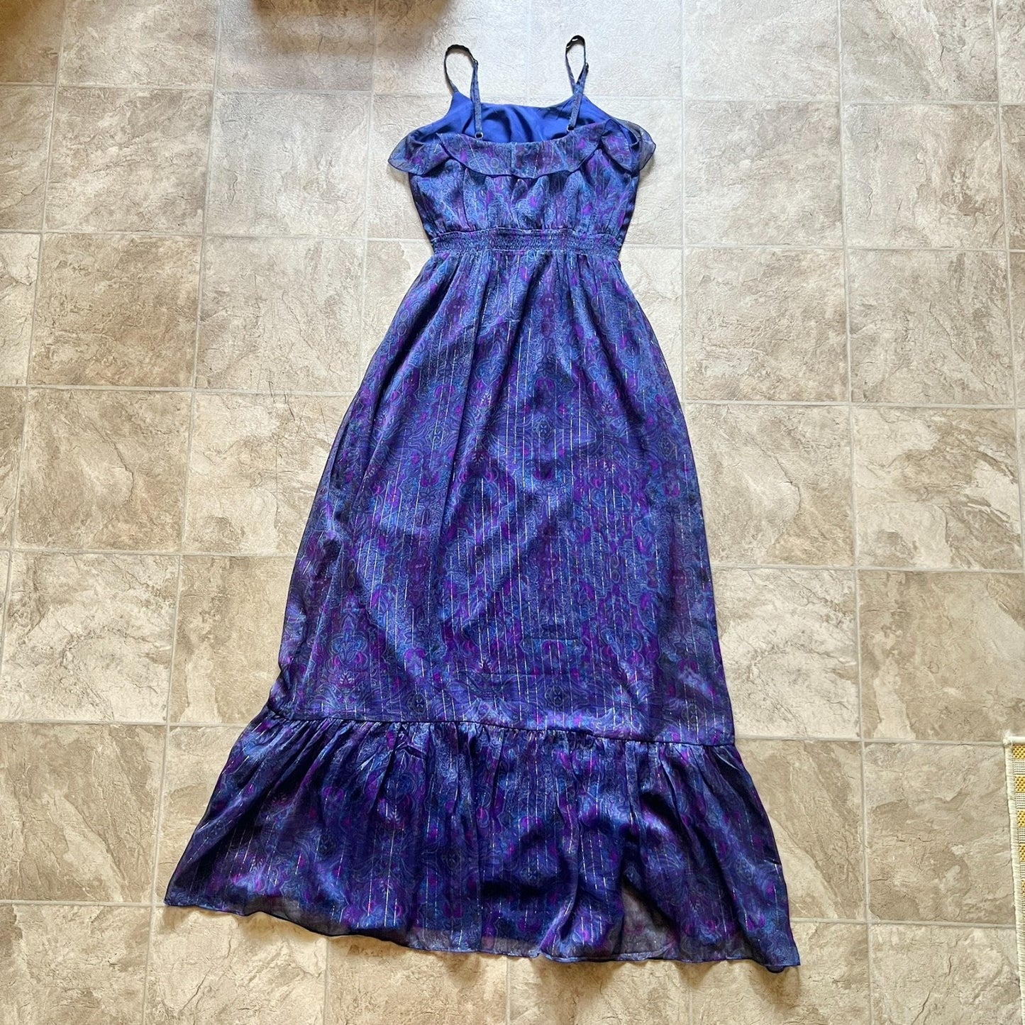 Express Womens Maxi Dress Size XS Blue Purple Paisley Metallic Stripe