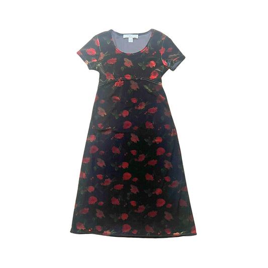 Vintage Y2K Jonathan Martins Girls Velvet Maxi Dress Size 10 Black Red Moody Floral Empire Waist Whimsigoth Goth Dark Romantic