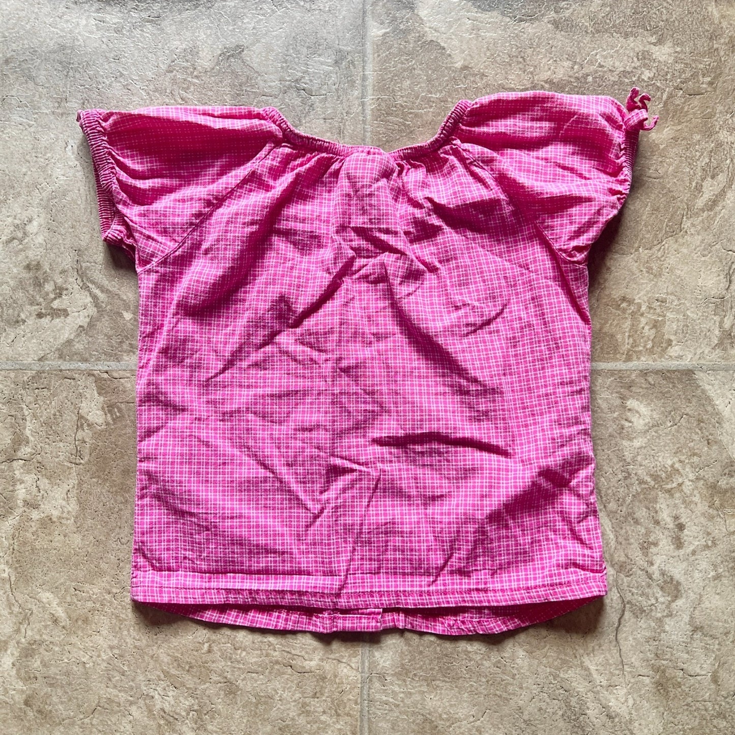 Vtg Y2K OshKosh B'gosh Girls Top 3T Pink Plaid Embroidered Flower Barbie Summer