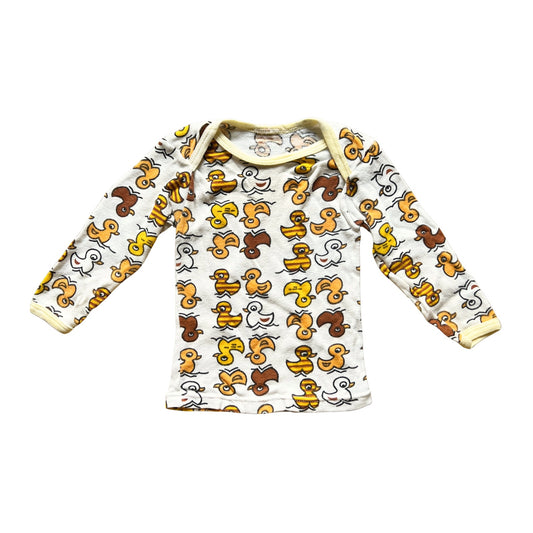 Vtg Baby Rubber Ducky Pajama Top Lap Shoulder Ducks Animals Cottagecore Kitsch