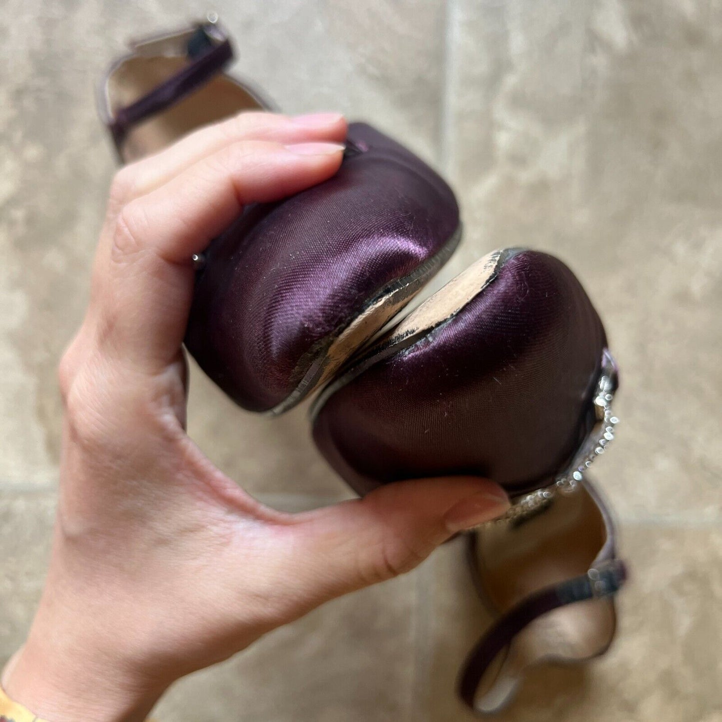 Vtg Y2K Colin Stuart Satin Heels 7.5 Purple Iridescent Formal Wedding Party Glam