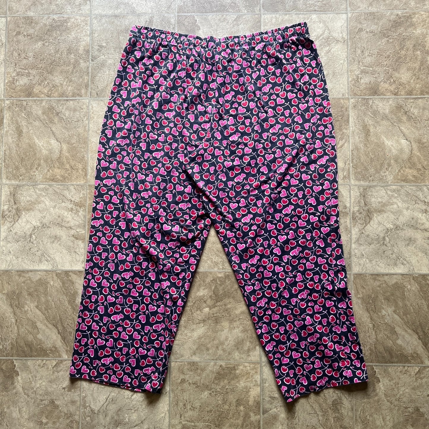 Vtg Y2K Fashion Bug Pajama Pants 2X Cherry Heart Print Girly Romantic Sleepover
